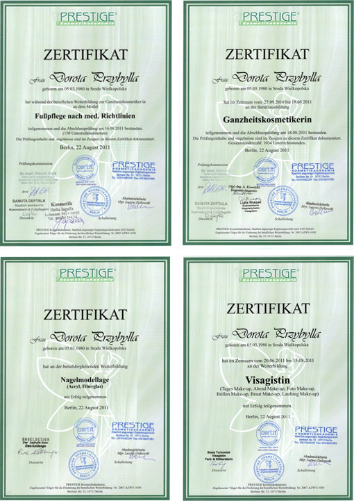 Zertifikate Dorota Przybylla - Zertifikate